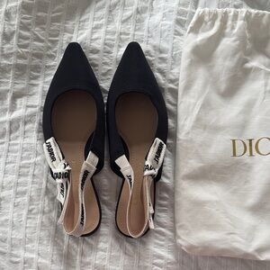 Designer Black Flats with White Ribbon
